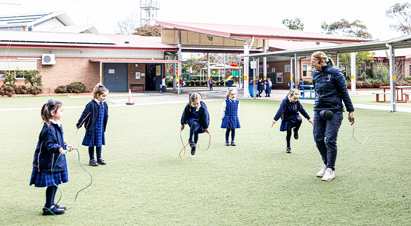 Teacher supervision during play time at Bethany Catholic Primary School Glenmore Park